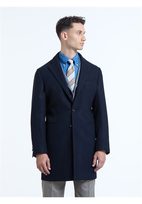 SINGLE-BREASTED WOOL/CASHMERE HERRINGBONE COAT - BLUE - LUIGI